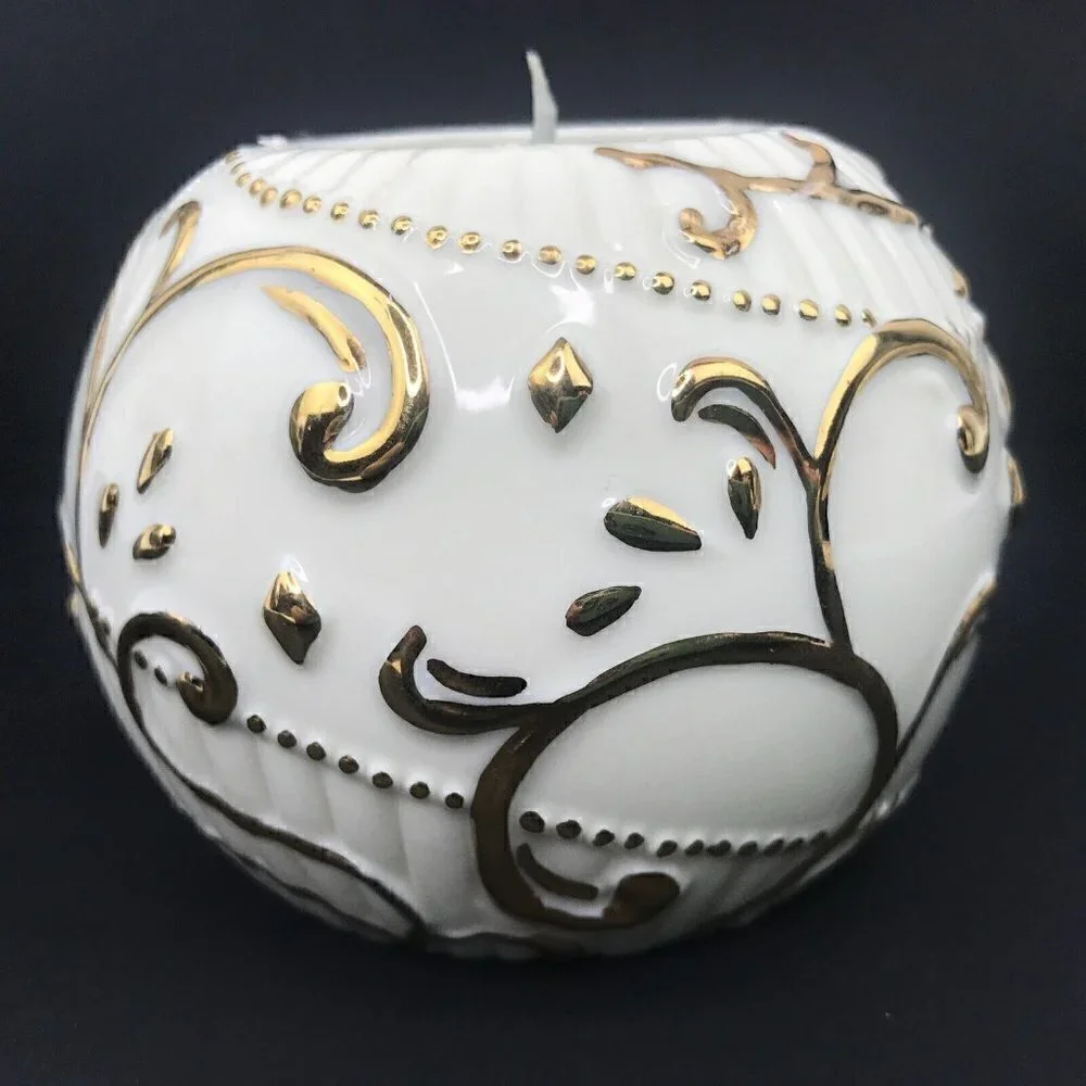 Vintage 90s Otagiri 3 Round Porcelain Tea Light Candle Holders Gold Accent
